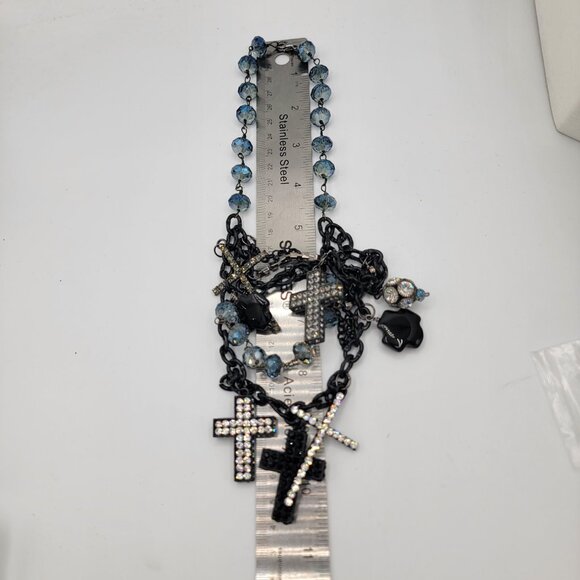 Statement Gothic Inspired Multi Rhinestone Cross Necklace - Picture 9 of 10